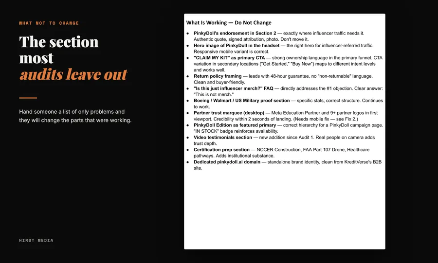 The what is working section, so you do not change the parts that were fine.