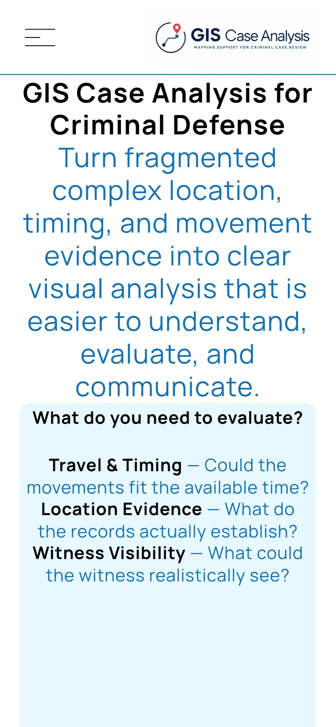 GIS Case Analysis homepage on mobile